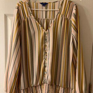 Apt. 9 Stiped Long Sleeve  Ruffled Detail